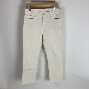 Mother The Mid Rise Dazzler Crop Fray Jeans Cream Puffs Women’s Size 32.